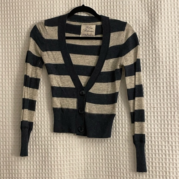 Urban Behavior Blue and gray stripped cardigan sweater. - Picture 2 of 6